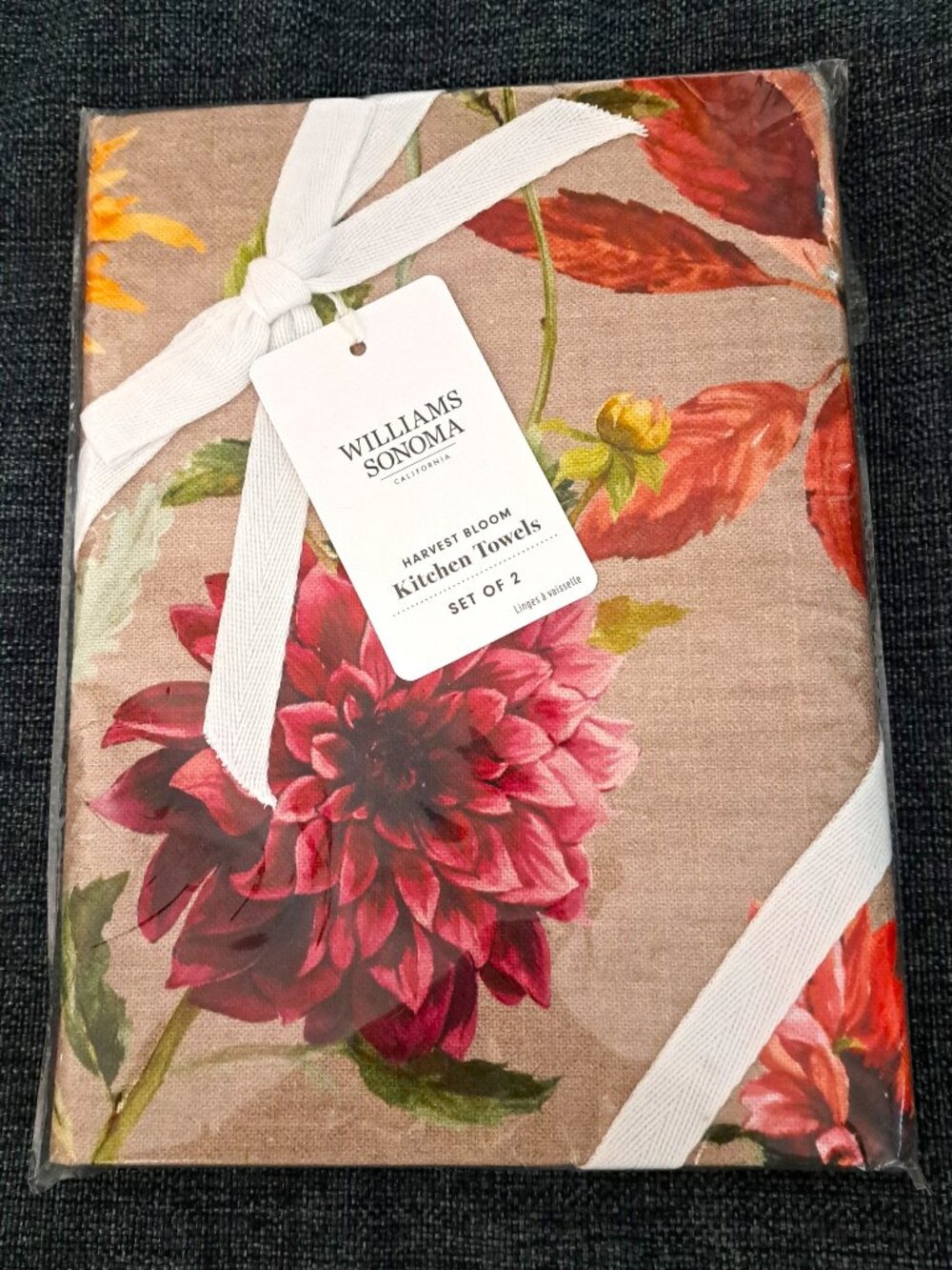 WILLIAM SONOMA NWT KITCHEN TOWELS 100% COTTON THANKSGIVING HARVEST BLOOM FALL
